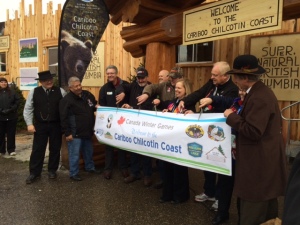 Ribbon Cutting officially opening the Cariboo Chilcotin Coast display at the Canada Games Plaza. 